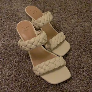 Braided Cream Heels with Croc Detail